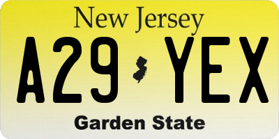 NJ license plate A29YEX