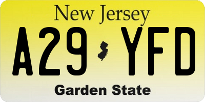 NJ license plate A29YFD