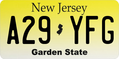 NJ license plate A29YFG