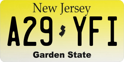 NJ license plate A29YFI