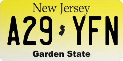 NJ license plate A29YFN