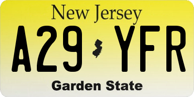 NJ license plate A29YFR