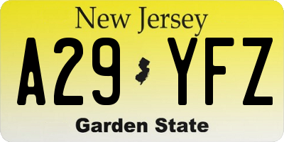 NJ license plate A29YFZ