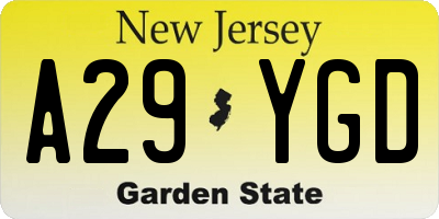NJ license plate A29YGD