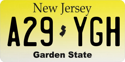 NJ license plate A29YGH