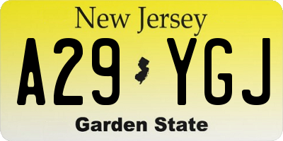NJ license plate A29YGJ
