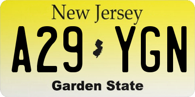 NJ license plate A29YGN