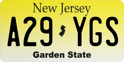 NJ license plate A29YGS