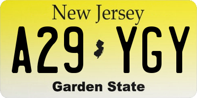 NJ license plate A29YGY