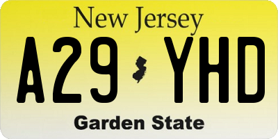 NJ license plate A29YHD