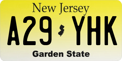 NJ license plate A29YHK
