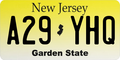 NJ license plate A29YHQ
