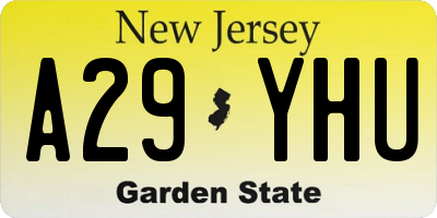 NJ license plate A29YHU