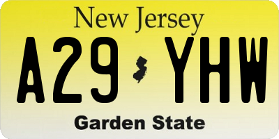 NJ license plate A29YHW