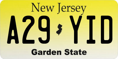 NJ license plate A29YID
