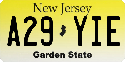 NJ license plate A29YIE
