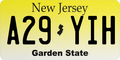 NJ license plate A29YIH