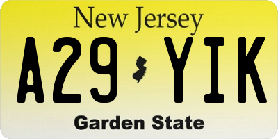 NJ license plate A29YIK