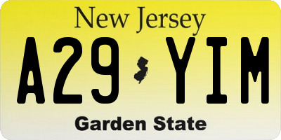 NJ license plate A29YIM