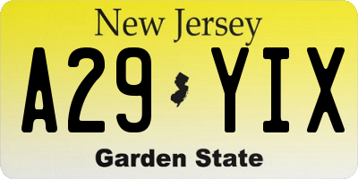 NJ license plate A29YIX