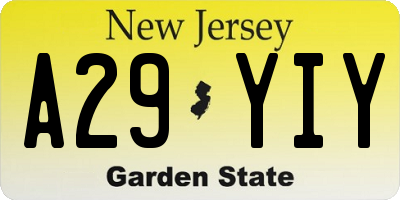 NJ license plate A29YIY