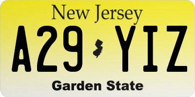 NJ license plate A29YIZ