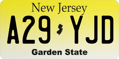NJ license plate A29YJD