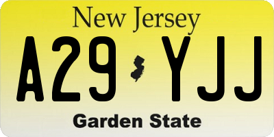NJ license plate A29YJJ
