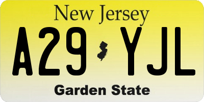 NJ license plate A29YJL