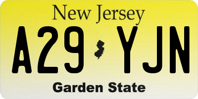 NJ license plate A29YJN