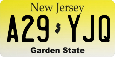 NJ license plate A29YJQ