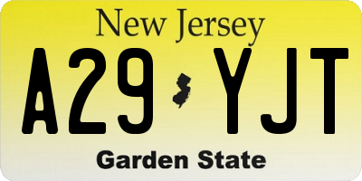 NJ license plate A29YJT