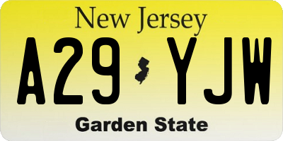 NJ license plate A29YJW