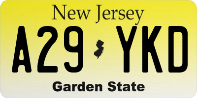 NJ license plate A29YKD