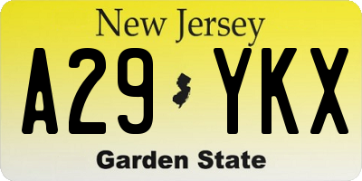NJ license plate A29YKX