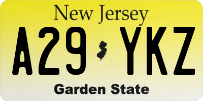 NJ license plate A29YKZ