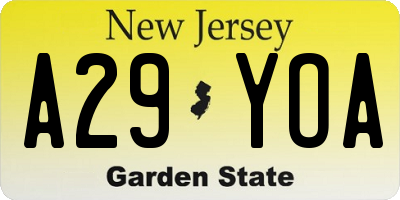 NJ license plate A29YOA