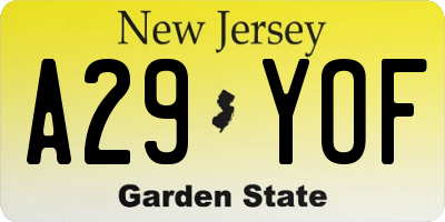 NJ license plate A29YOF
