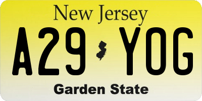 NJ license plate A29YOG