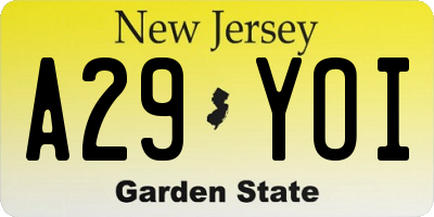 NJ license plate A29YOI
