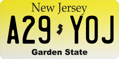 NJ license plate A29YOJ