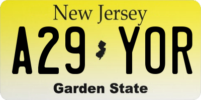 NJ license plate A29YOR