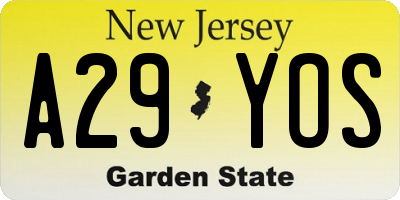 NJ license plate A29YOS