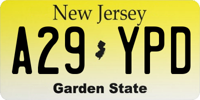 NJ license plate A29YPD