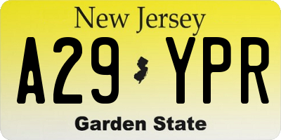 NJ license plate A29YPR
