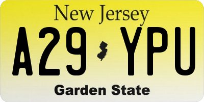 NJ license plate A29YPU