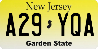 NJ license plate A29YQA