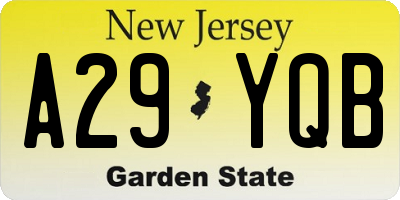NJ license plate A29YQB
