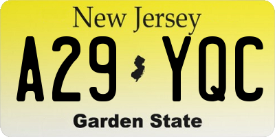 NJ license plate A29YQC