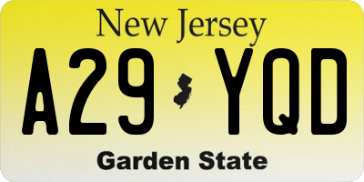 NJ license plate A29YQD